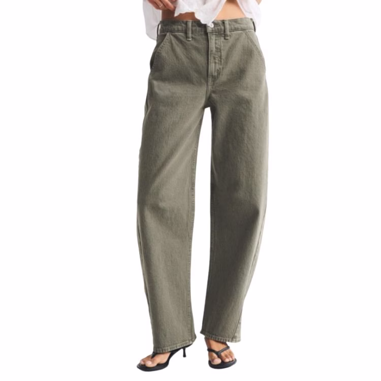 high rise barrel jean in olive