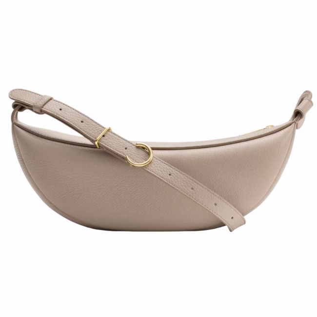 leather sling bag in cream with a long strap