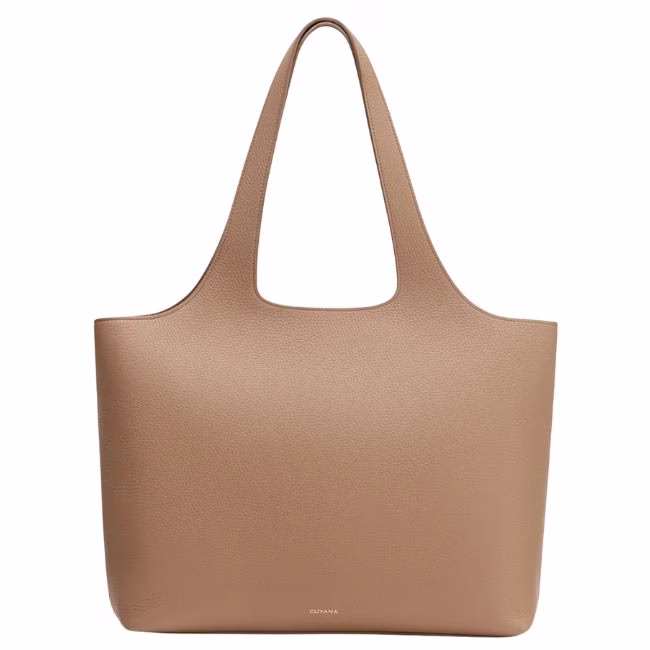 light brown structured tote by cuyana