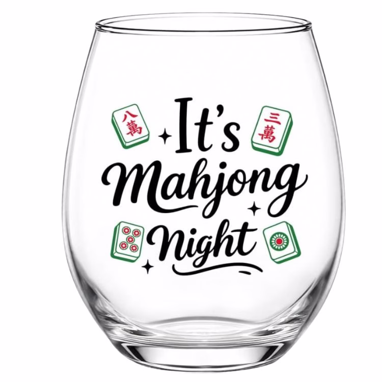 mahjong design stemless wine glass