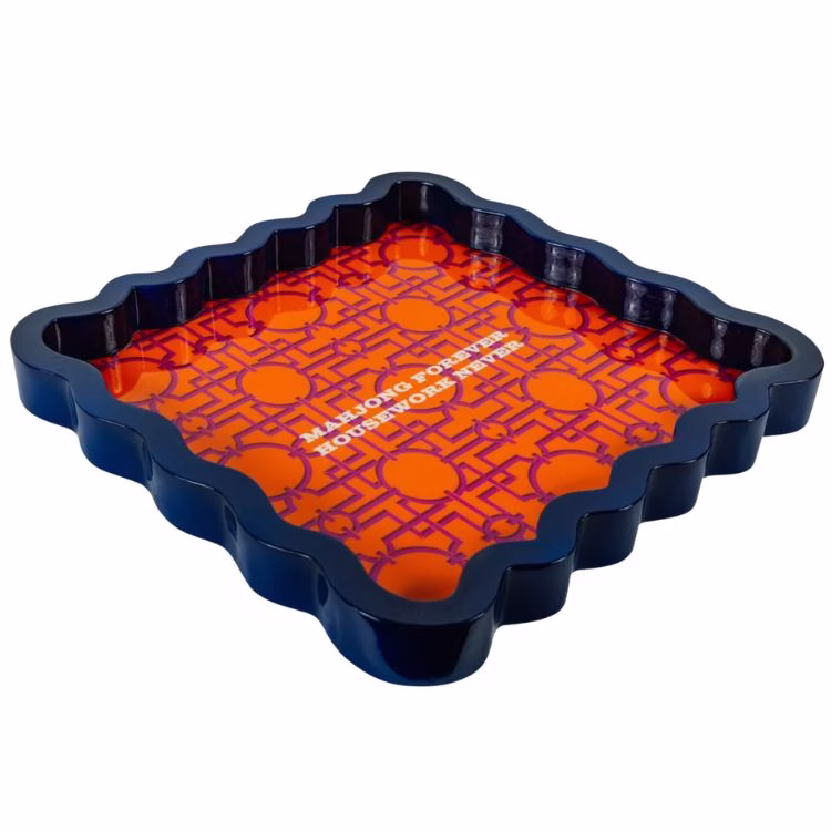 mahjong tray with wavy edge and printed design