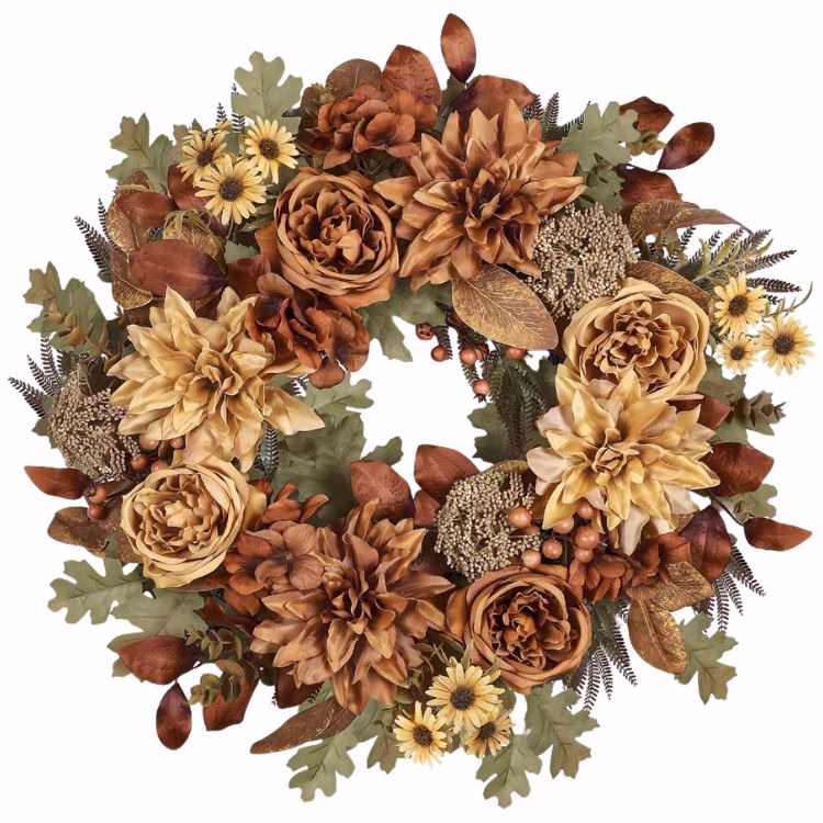 moody brown and tan fall floral wreath