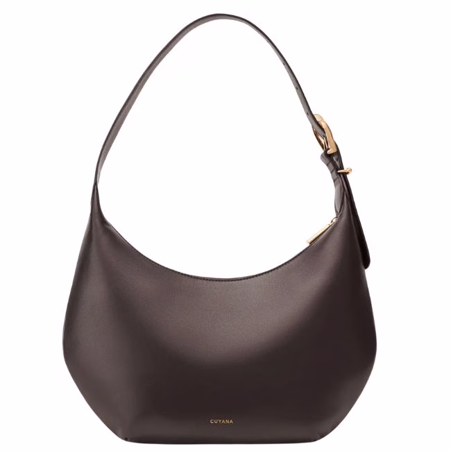 structured half moon top handle shoulder bag in brown