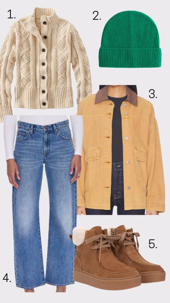 womens warm outfit for tailgating with various items