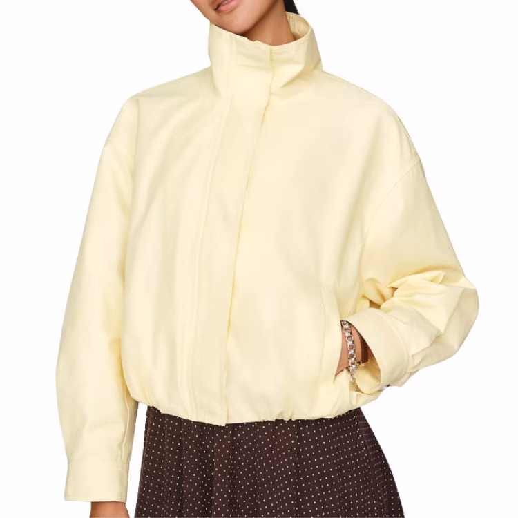 yellow bubble hem funnel neck jacket