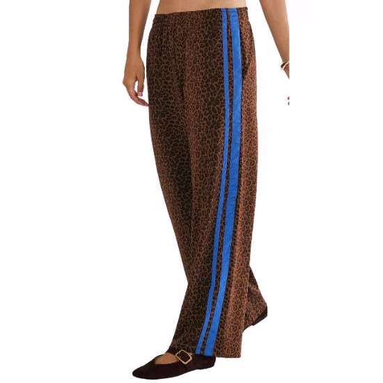 beach riot leopard pants with blue stripe down the side
