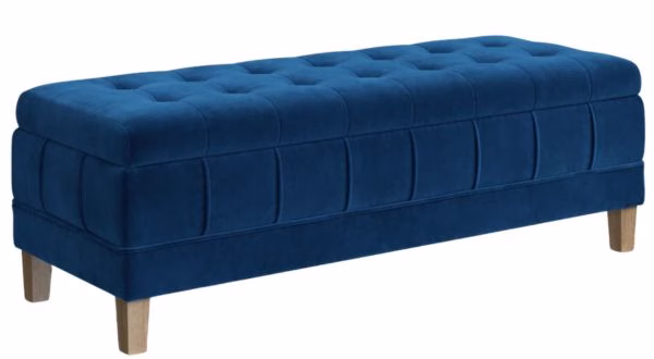 blue velvet wide rectangle ottoman coffee table with storage