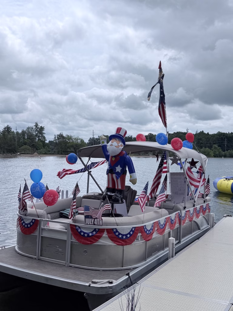 boat decorated for the fourth of july