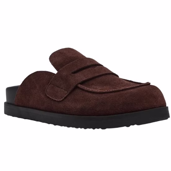 brown suede mule loafer