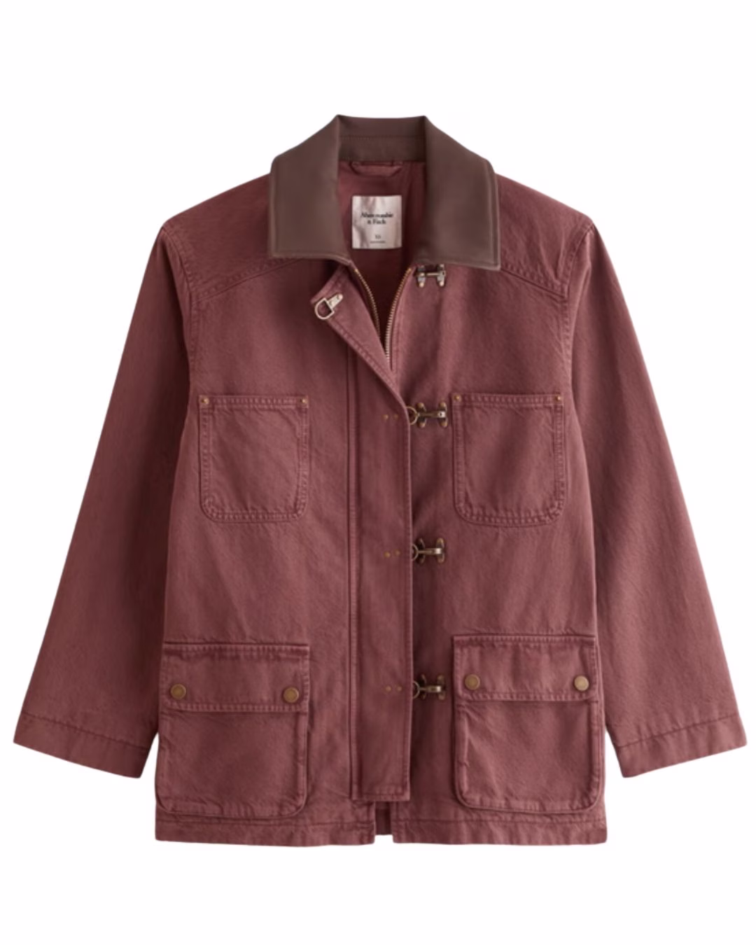 burgundy womens barn coat wtih brown collar