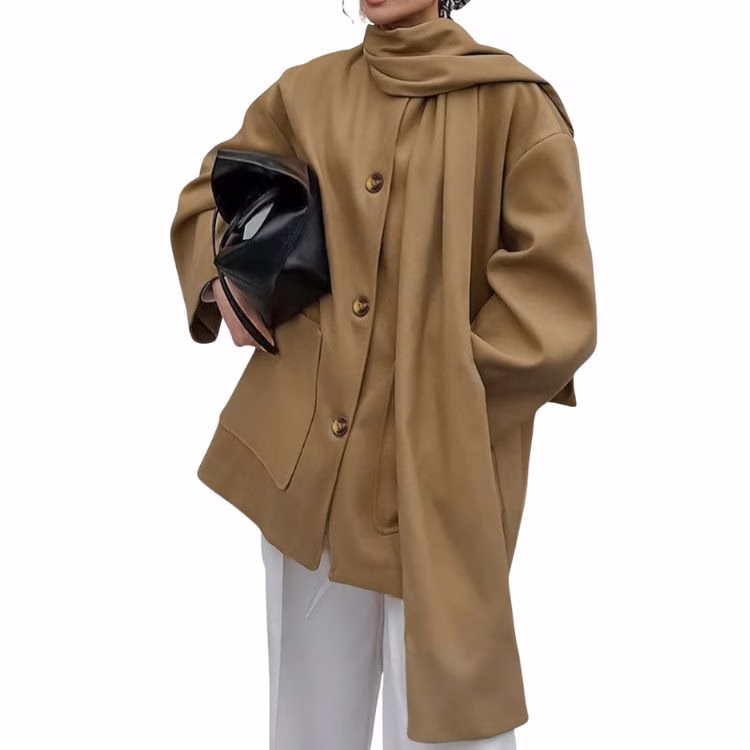 camel wool blend scarf coat