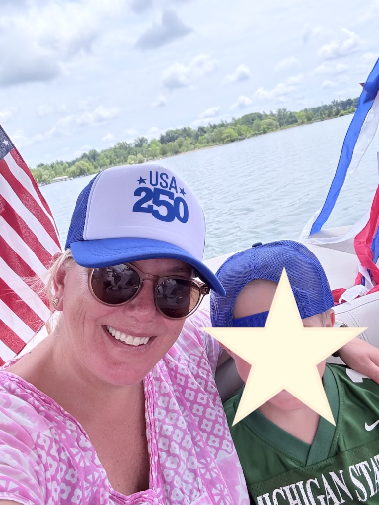 celebrating fourth of july two people on a boat