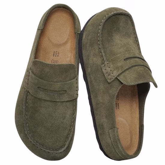 green suede loafer clogs that look like birkenstock naples