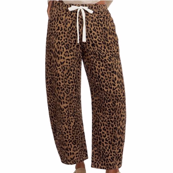 leopard barrel pants with tie waist