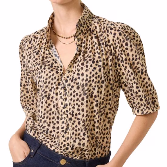 leopard print mid length sleeve blouse