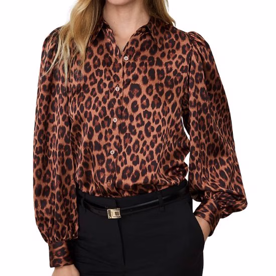 leopard print silk button down blouse