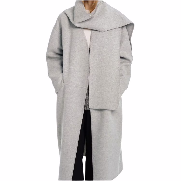 long gray wool scarf coat