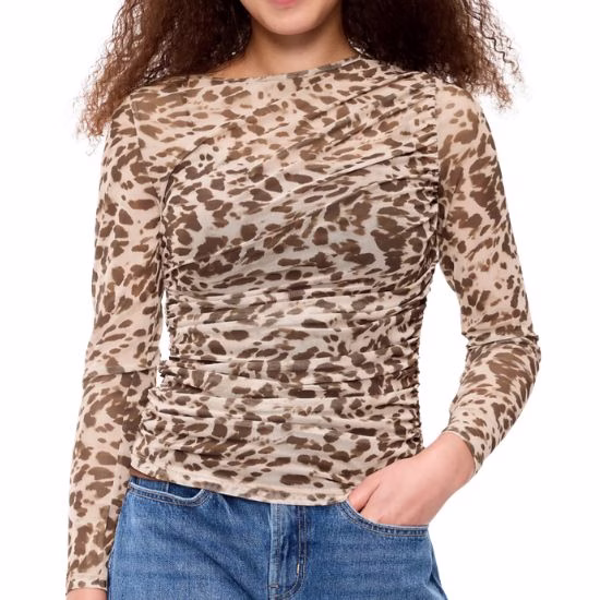 old navy long sleeve mesh animal print top