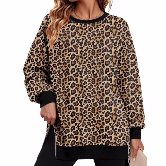 oversized leopard print hoodie with zipper