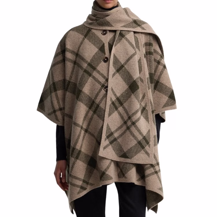 plaid wool blend sweater cape