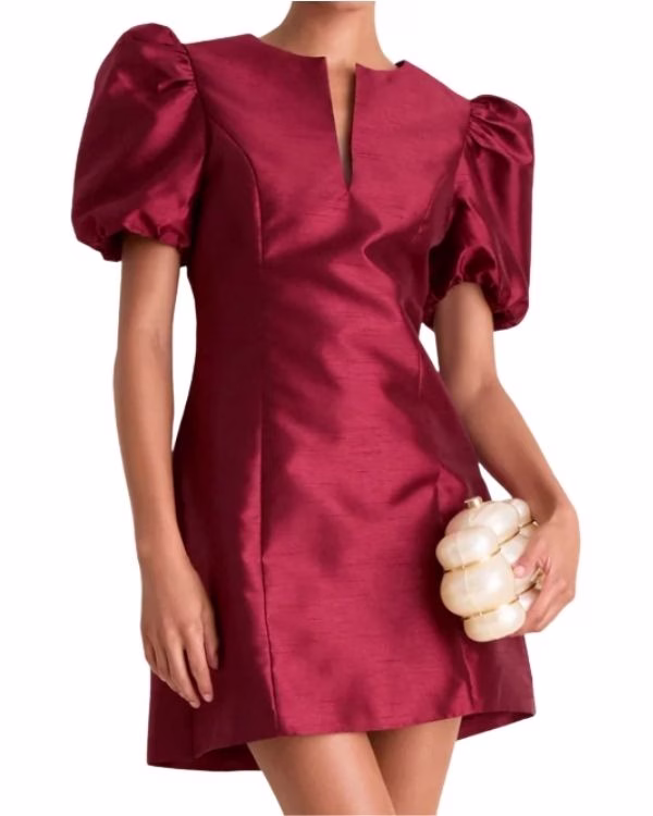 red puff sleeve mini cocktail dress