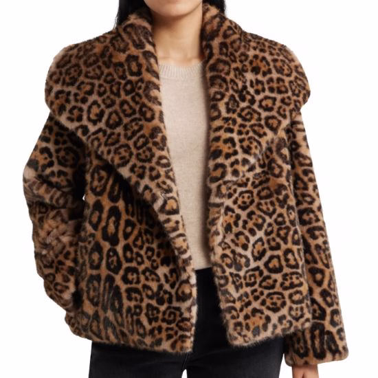 sam edelman faux fur short coat in leopard print