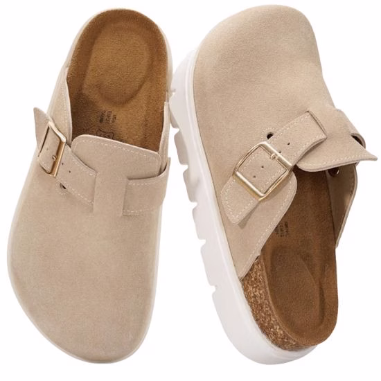 suede clogs with chunky platform bottom