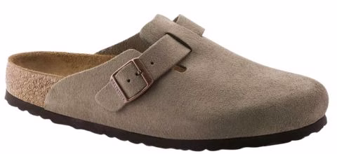 tan suede birkenstock boston clog
