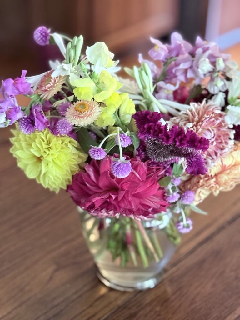 vase of garden colorful flowers