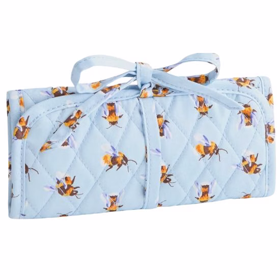 vera bradley quilted cotton jewelry roll with a bee pattern