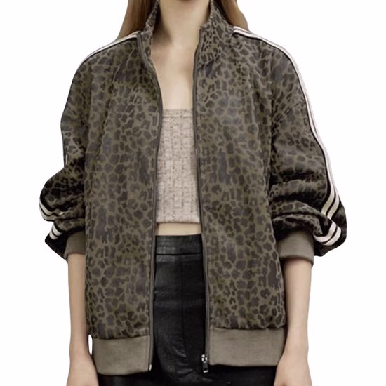 womens faux leather oversized moto jacket in leopard print