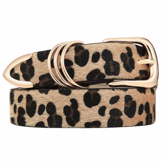 womens leopard print leather belt with gold detailing