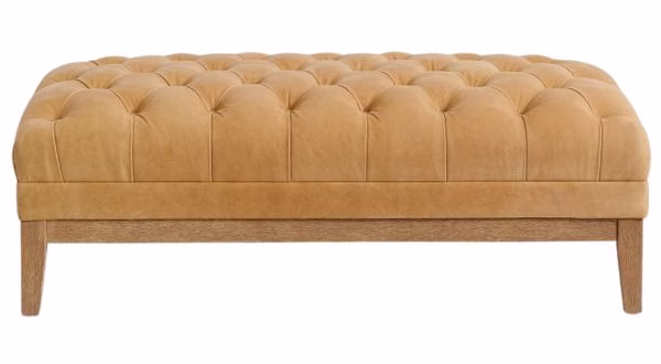yellow tufted leather ottoman