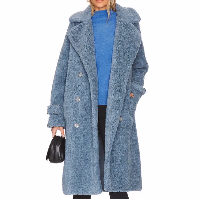 blue mid length teddy coat