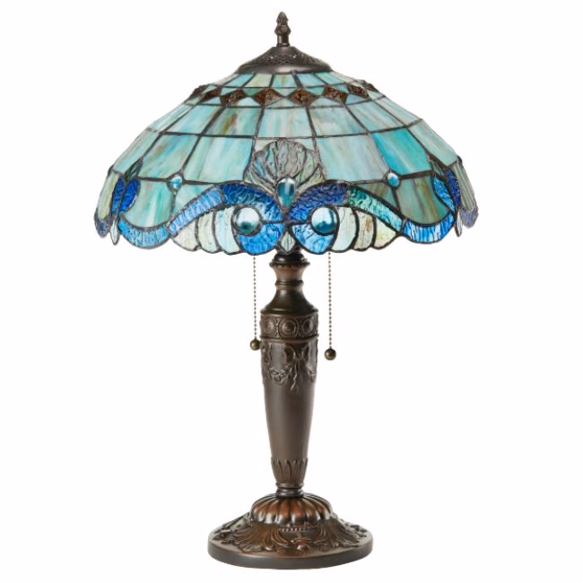 blue stained glass table lamp tiffany dupe