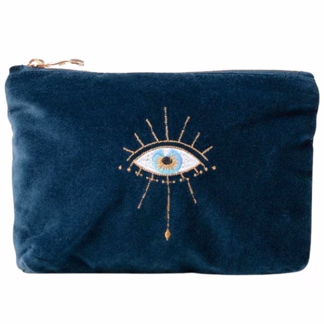 blue velvet evil eye pouch