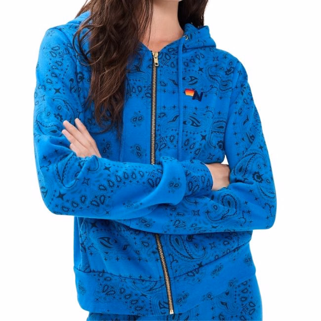 bright blue paisley aviator nation zip up sweatshirt