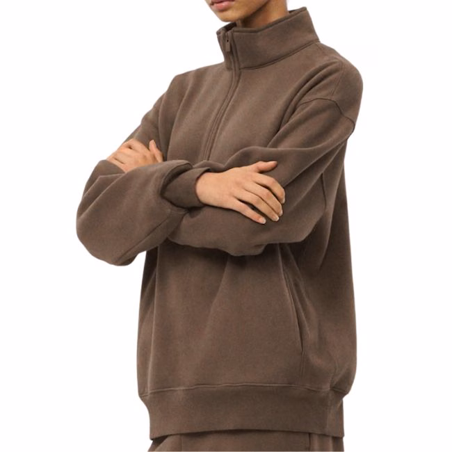 brown quarter zip boyfriend mockneck sweatshirt