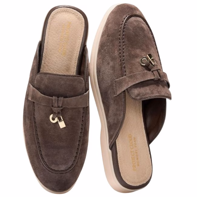 brown suede loafer mules