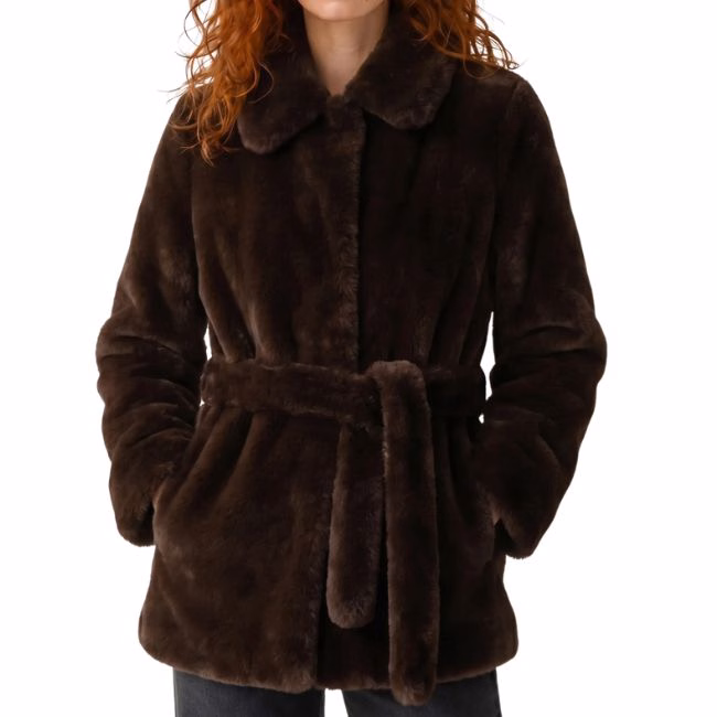 chocolate brown belted teddy coat