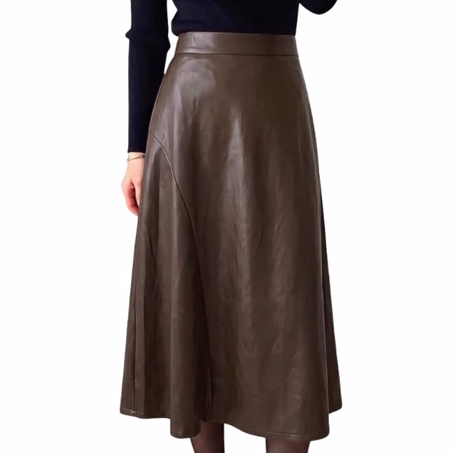 chocolate brown faux leather skirt