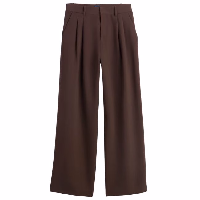 chocolate brown pleated trousers for women