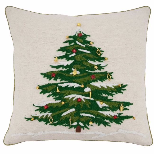 embroidered christmas tree pillow cover