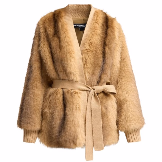 faux fur belted teddy coat