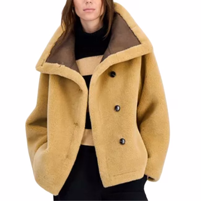 funnel neck teddy coat