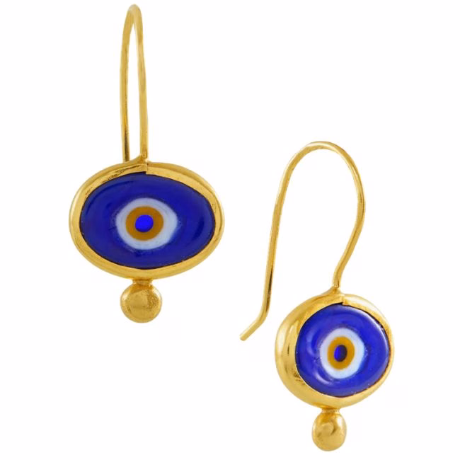 gold evil eye drop earrings