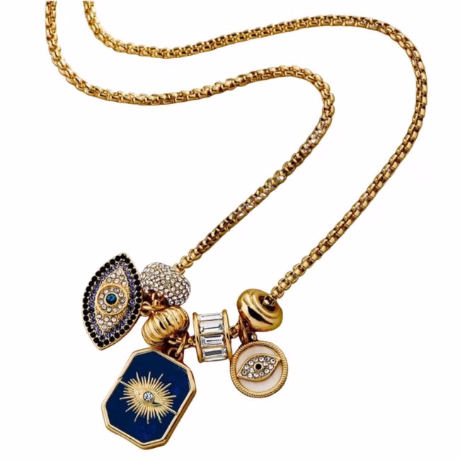 gold necklace with evil eye charms