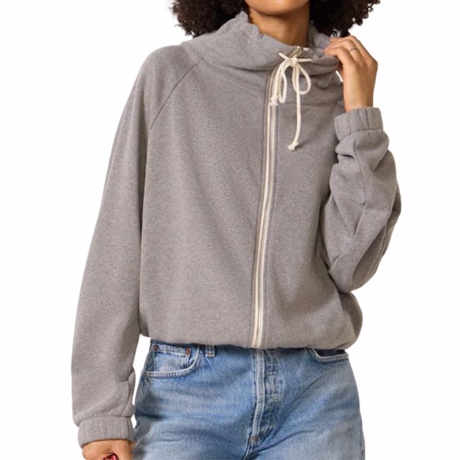 gray funnel neck full zip womens sweatshirt with hood