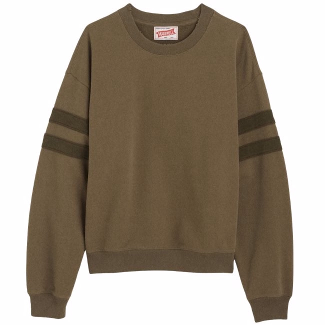 madewell vintage stripe crewneck sweatshirt in olive green