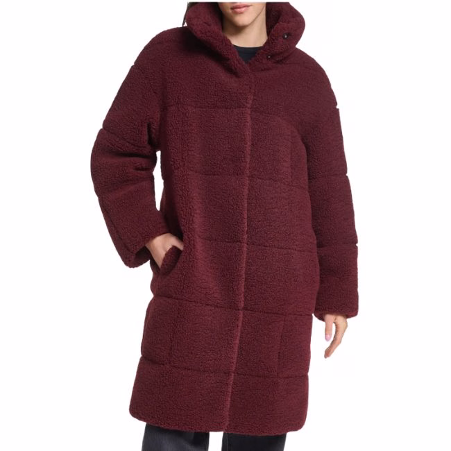 oxblood quilted teddy coat